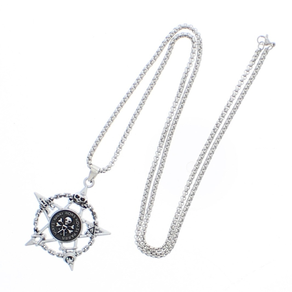 Zac's Alter Ego - Skull Pentagram Chain Necklace Ketting - Zilverkleurig